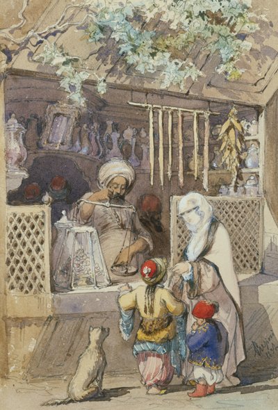 Turkish Figures at a Sweetmeat Stall by Amadeo Preziosi